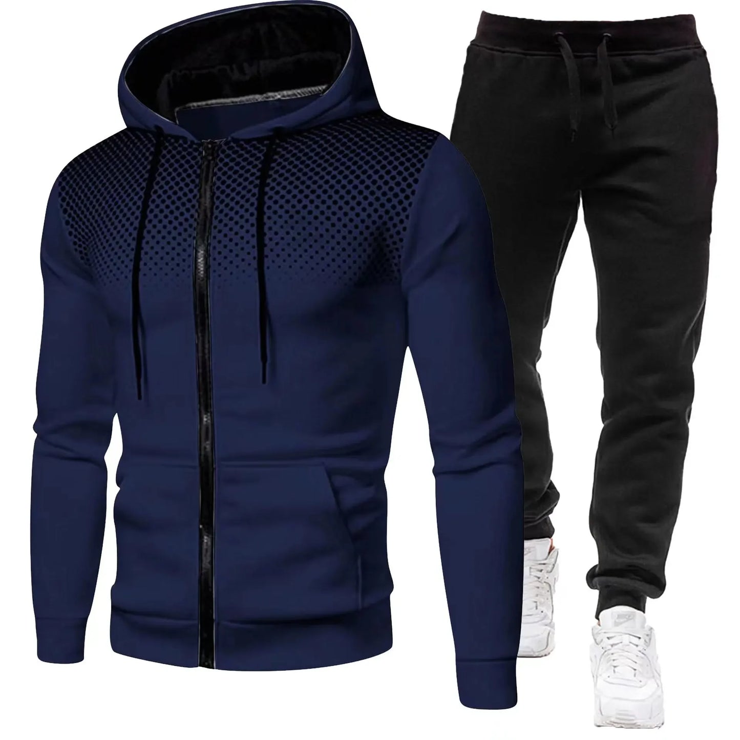 Fashion Print Tracksuit for Men Zipper Hooded Sweatshirt and Sweatpants Two Pieces Suits Male Casual Fitness Jogging Sports Sets
