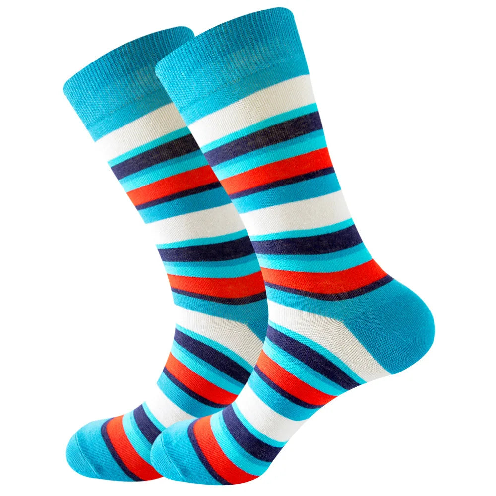 Men's Happy socks Colorful striped women's socks High quality checkered diamond geometry Harajuku combed cotton socks gift socks