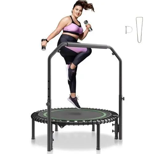 40 Foldable Mini Trampoline for Adults - Fitness Rebounder with Handle for Home Workout