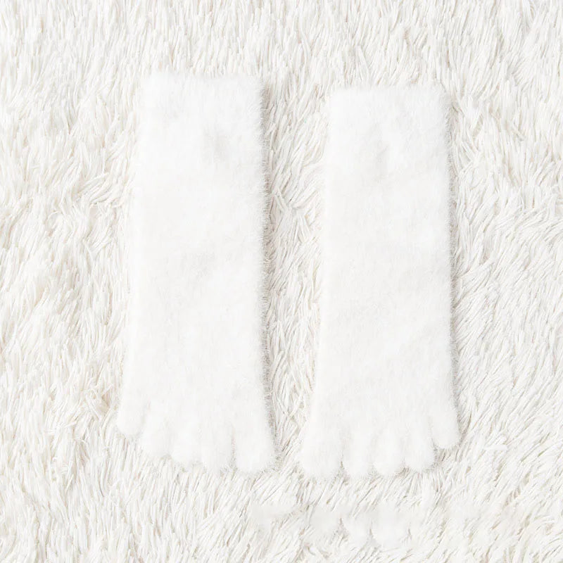 Women Girls Thick Coral Fleece Five Finger Socks Winter Warm Fluffy Toe Socks Soft Cozy Hosiery Female Anti-slip Floor Slippers