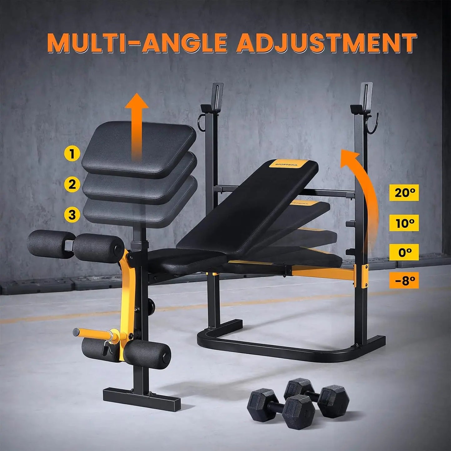 Adjustable Weight Bench Press Set with Squat Rack Dual Function Leg Exercises Preacher Curl Rack Pad Strength Training for Home