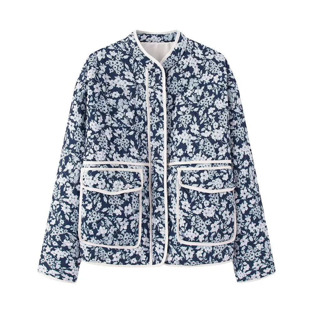 Autumn and winter women's clothing new fashion versatile retro printed warm loose cotton jacket