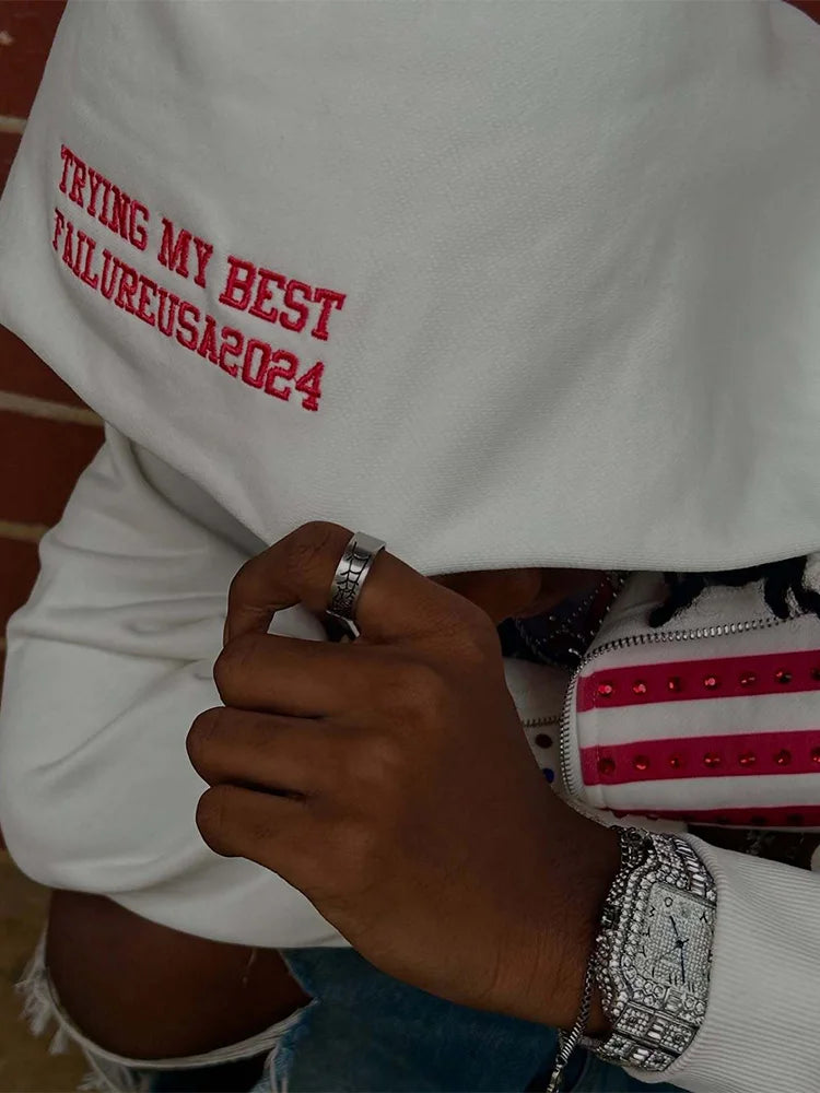 Autumn new national flag minimalist design color collision pattern men hooded sweatshirt Harajuku Y2k loose zipper sweatshirt