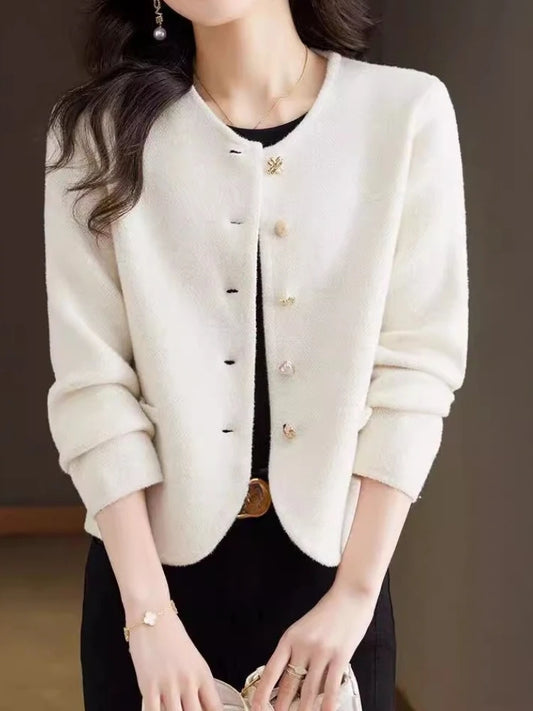 Women 2025 Clothing Fashion Solid Sweaters Coat Autumn Winter New Vintage Elegant Chic Button Short Style Knitted Cardigan