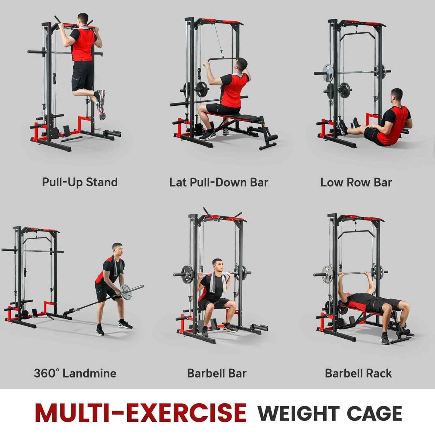 Power Cage Smith Machine, Multi-Function Power Rack with Pull Up Bar, LAT Pull Down System and Squat Rack, Barbell Bar,, Custom