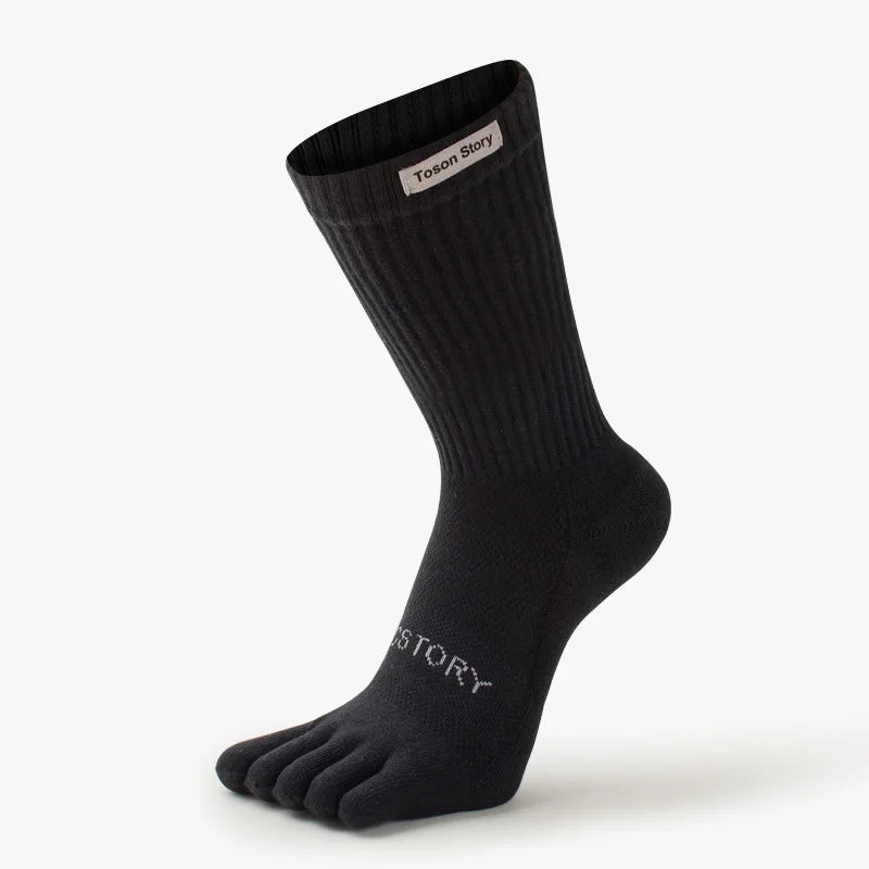 2025 Cotton Men's Sports Five Finger Socks Sweat Absorption Anti-odor Autumn Winter Towel Base Terry Long Tube Split Toe Socks