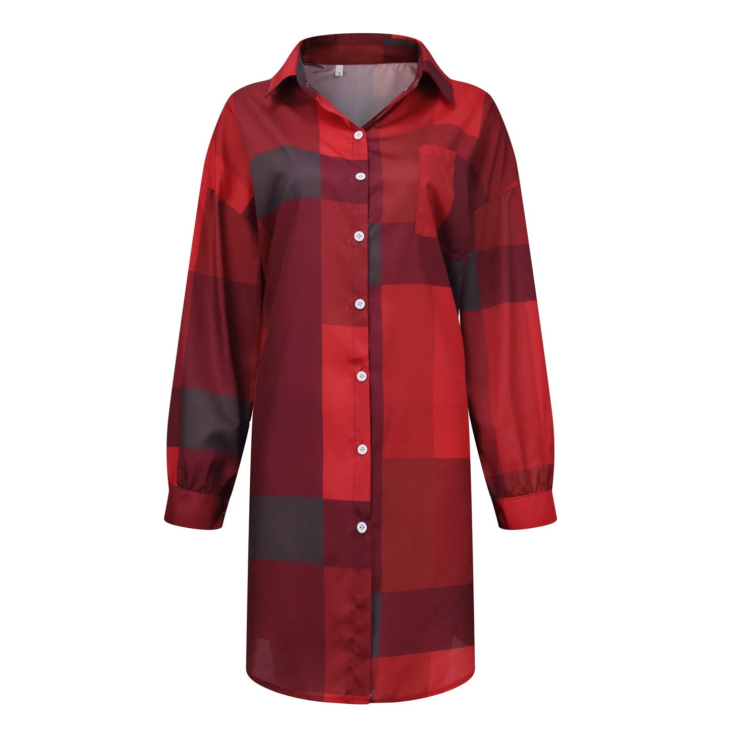 Women'S Fashion Casual Plaid Print Lapel Single-Breasted Panel Straight Long Sleeve Loose Shirt Dress Vestidos En Oferta Liquida