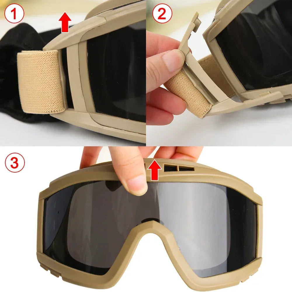 New Airsoft Tactical Goggles 3 Lens Windproof Dustproof Shooting Motocross Motorcycle Mountaineering Glasses CS Safe Protection