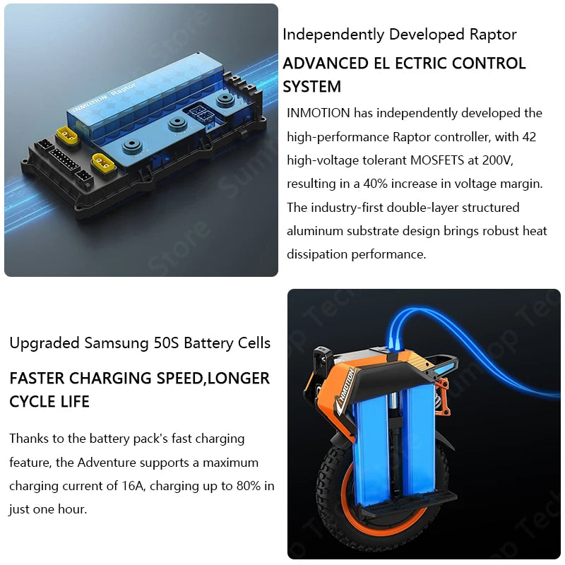 US Stock INMOTION Adventure V14 Electric Unicycle 70km/h Speed 134V 2400Wh 50S Motor C40 9000W High Torque EUC Unicycle Wheel