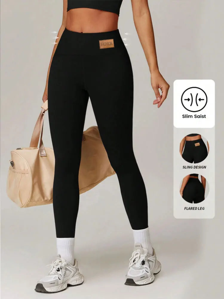 Retro High Waist Yoga Leggings Stylish Logo Soft Tummy Control Butt Lifting Stretchy Running Workout Yoga Plus Size Long Trouser