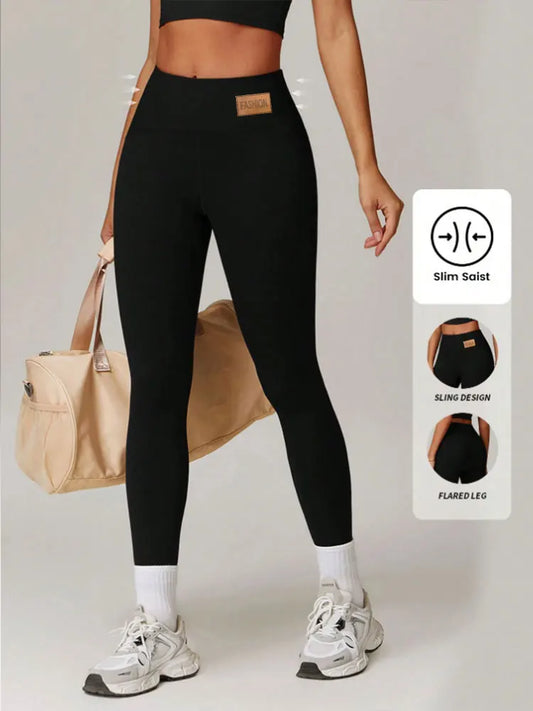 Retro High Waist Yoga Leggings Stylish Logo Soft Tummy Control Butt Lifting Stretchy Running Workout Yoga Plus Size Long Trouser