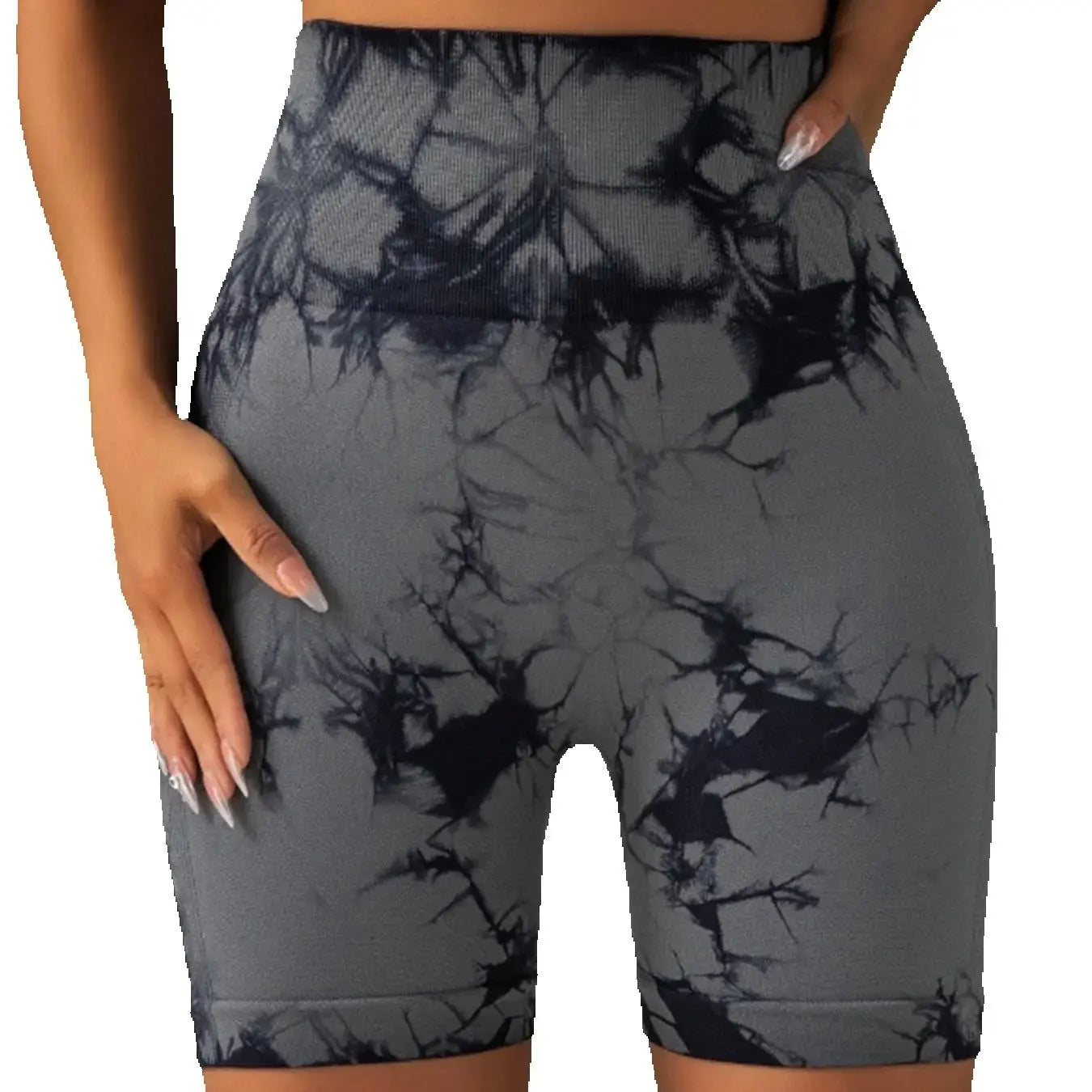 Women's Tie Dye Print Ruched High Waist Sports Shorts, Casual Comfy Breathable Seamless Skinny Shorts for Yoga Gym Workout