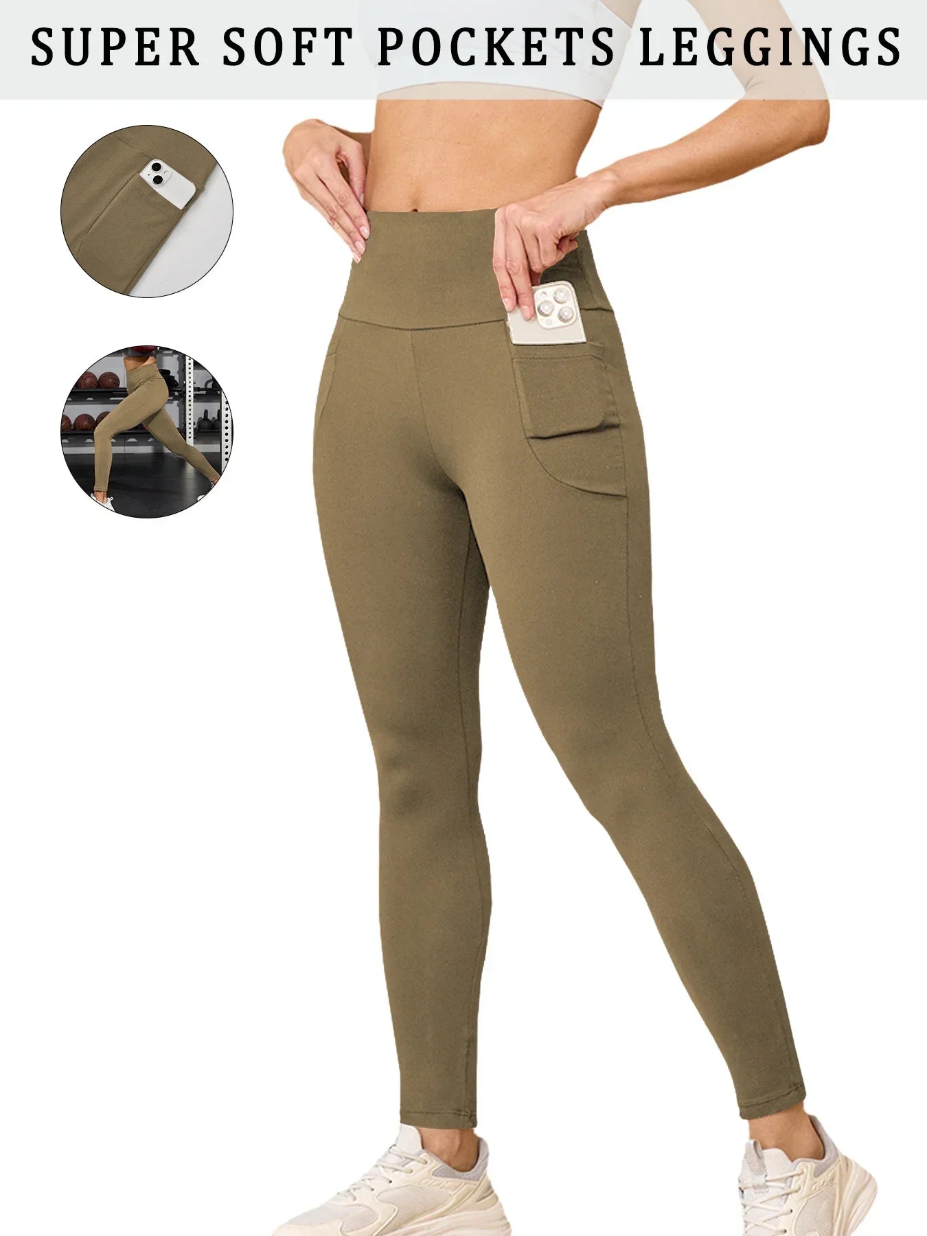 Super Soft Sports Leggings With Pockets For Women High Waisted Workout Yoga Running Push Up Gym Fitness Tight Pants Women's