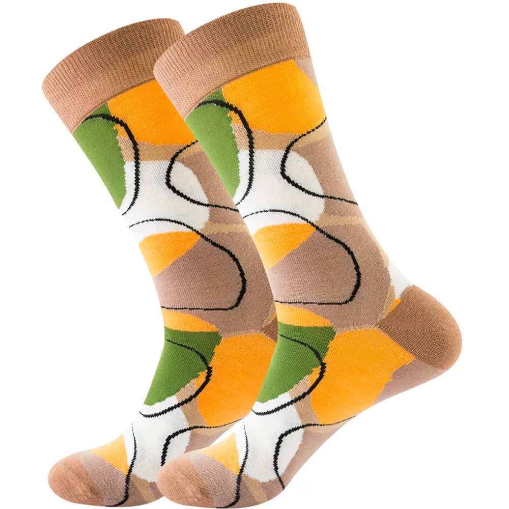 Men's Happy socks Colorful striped women's socks High quality checkered diamond geometry Harajuku combed cotton socks gift socks
