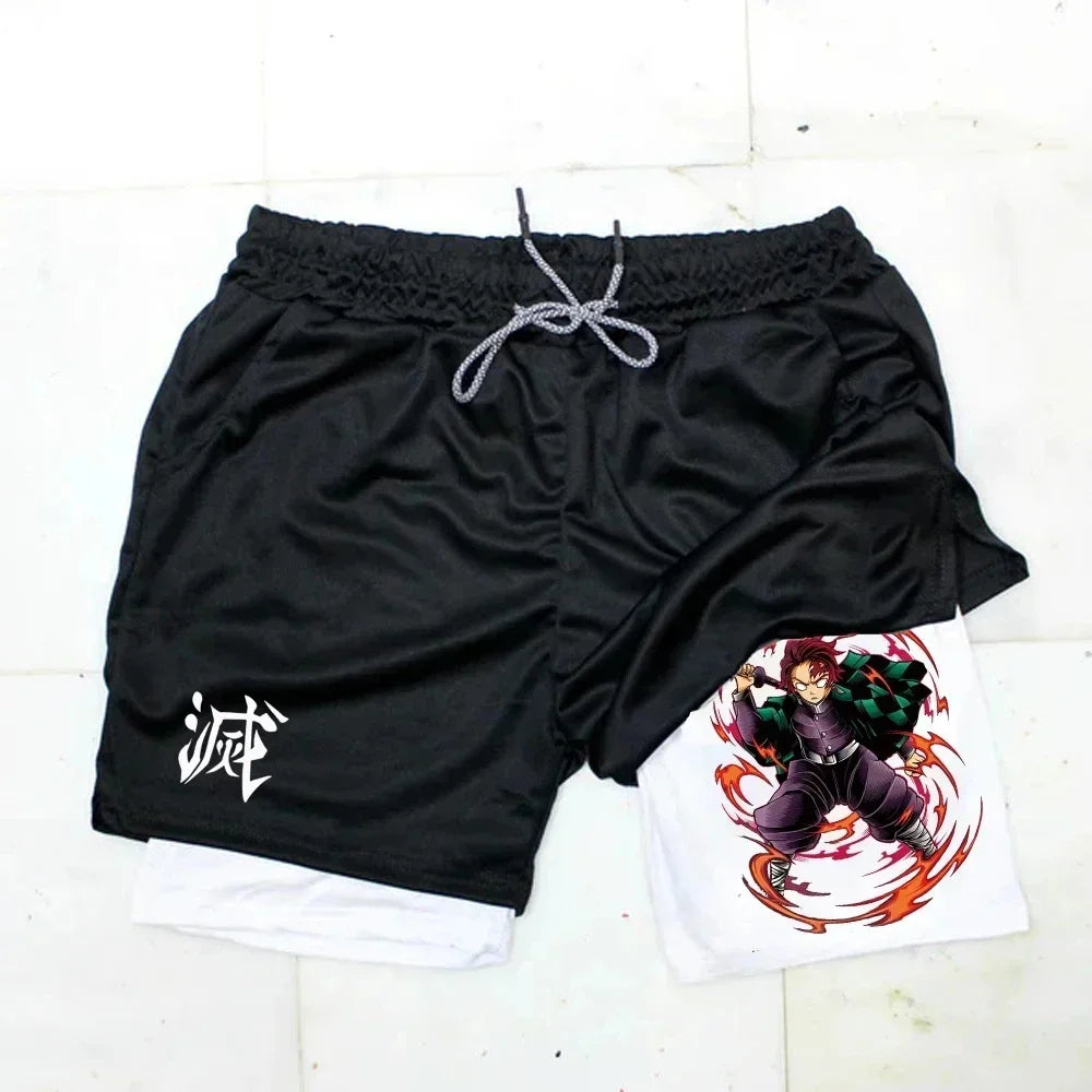Outdoor Jogging Fitness Shorts Men's Printed Performance Double Layer Shorts Gym Workout Training Pants M-3xl