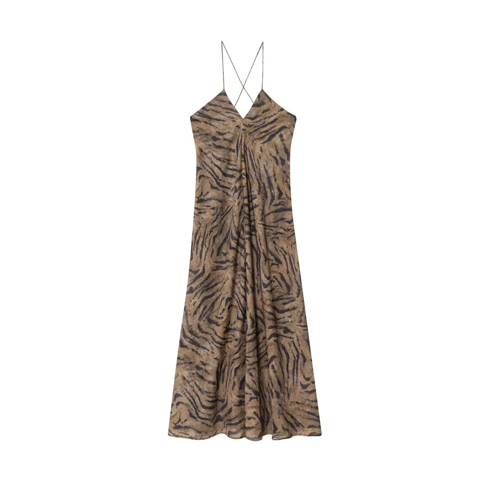 European and American style foreign trade women's clothing new 2025 vacation style sexy printed suspender dress