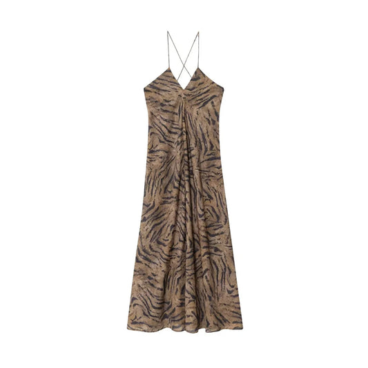 European and American style foreign trade women's clothing new 2025 vacation style sexy printed suspender dress