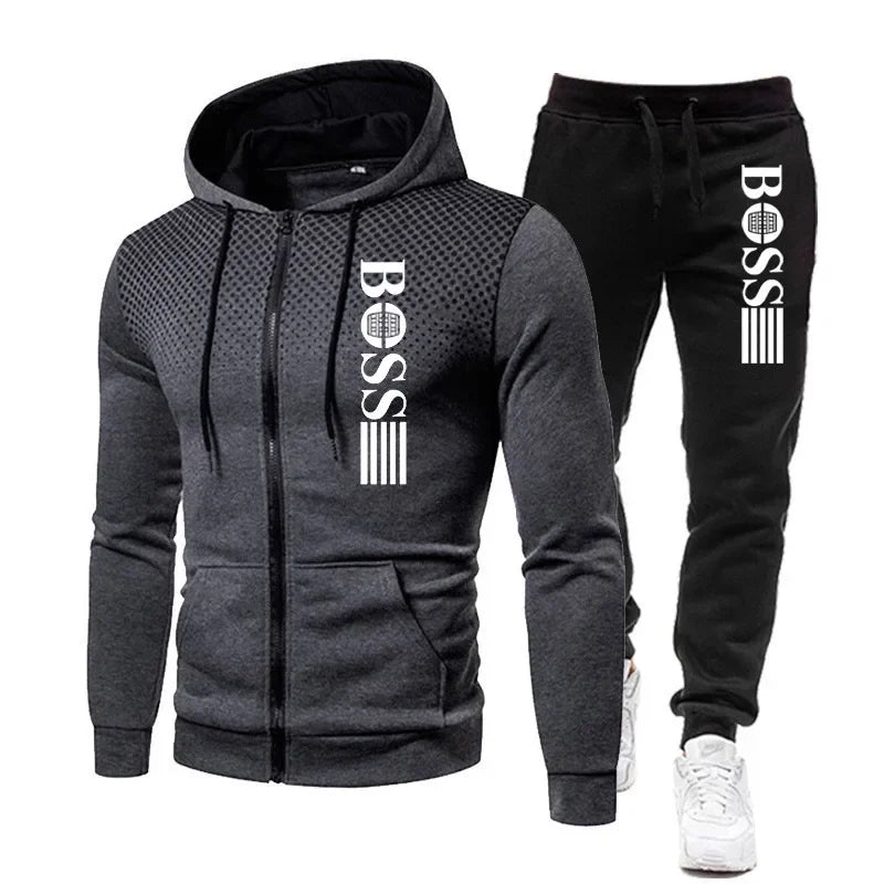 2025 New Men's zippered hoodie + Casual Pants Set for Autumn and Winter fashion Fitness and Warm sportswear Two-piece set