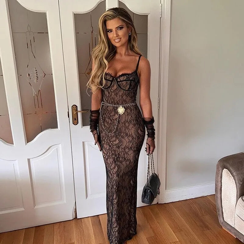Women's Clothing 2025 New Lace Camisole Fashionable Temperament Dress Long Skirt Off Shoulder Slim Fit Dress Summer Dress Dress