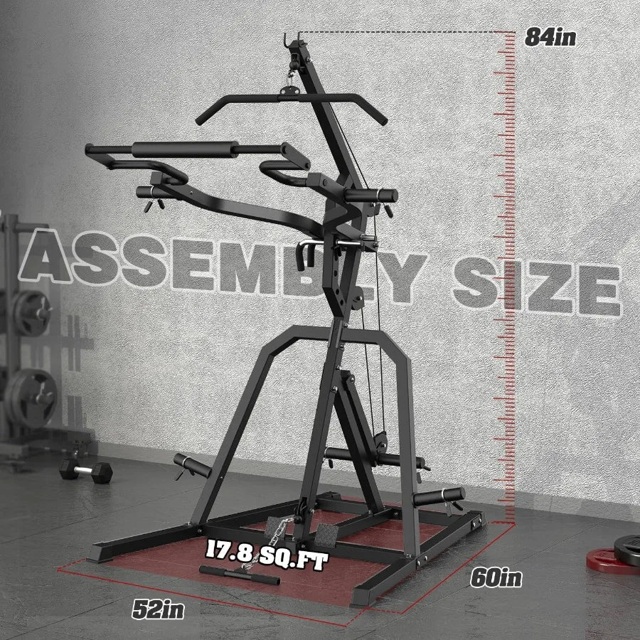 Power Rack Squat Rack Lever Gym with LAT Low Row System Home Gym System Workout Station 2:1 Ratio (Without Weight Plates)