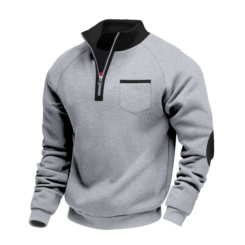American Men's Fleece Heavyweight Wweatshirt Winter Zipper Stand-up Collar Casual Long-sleeved Sweatshir with Personalized Patch