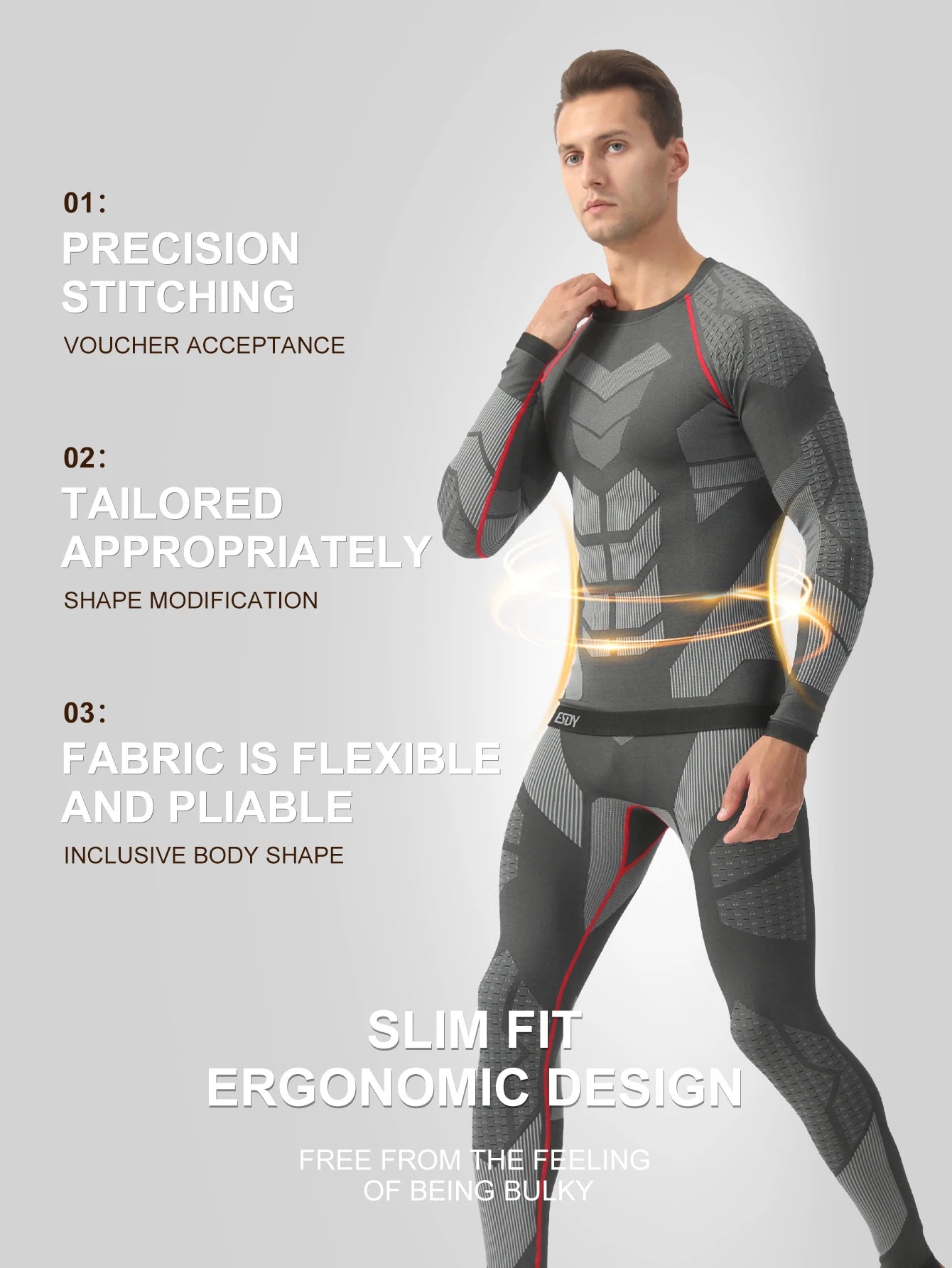 Esdy 1 Set of Men's Sports Compression Thermal Suit Winter Thermal Compression Long-Sleeved Pants Breathable High-Elastic Cold-Proof Sports Suit Winter Outdoor Sports Climbing and Fishing