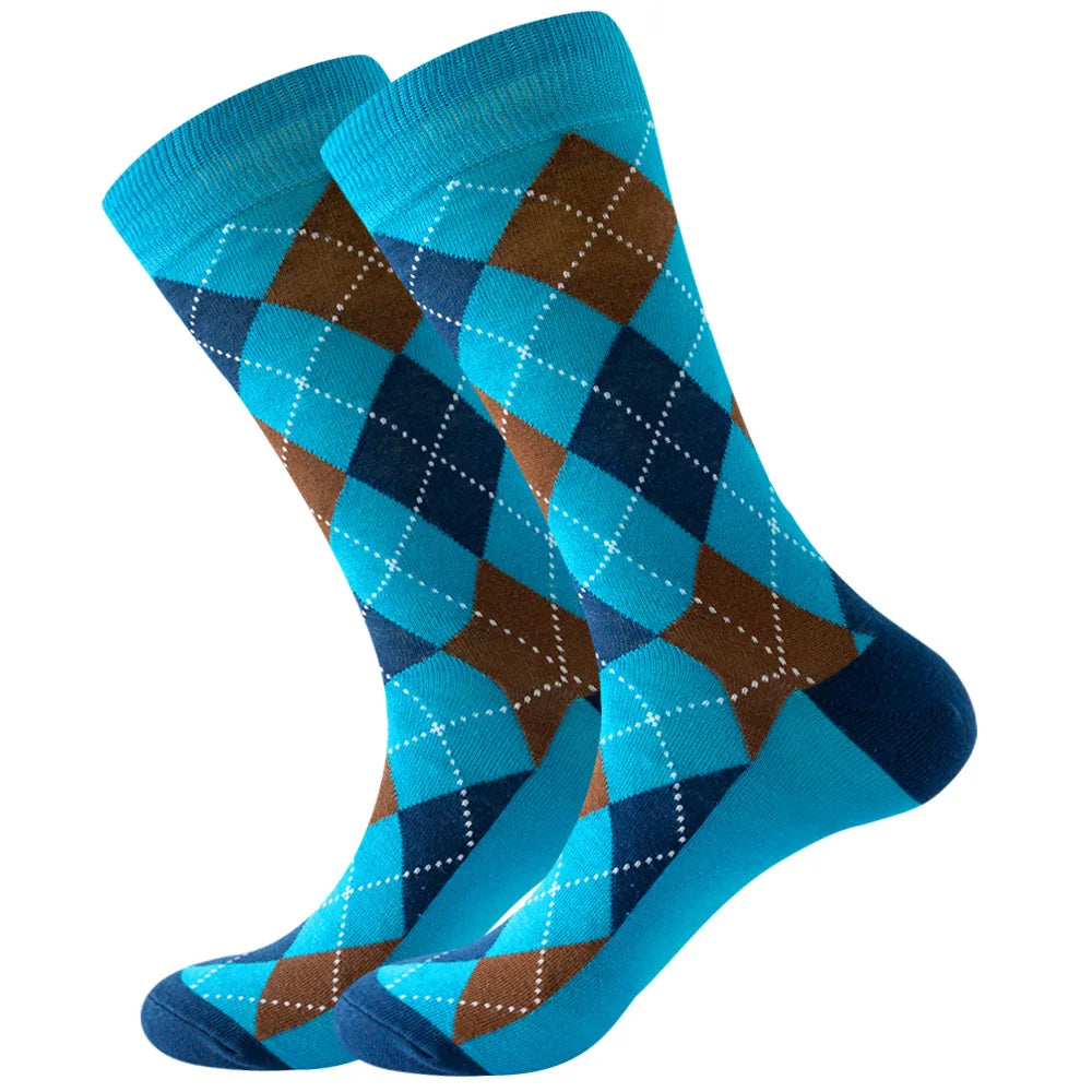 Men's Happy socks Colorful striped women's socks High quality checkered diamond geometry Harajuku combed cotton socks gift socks