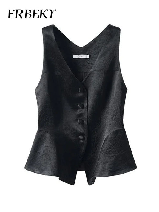 Elegant Vests for Women Autumn Solid Color Vest Undershirt Sleeveless V-neck Suit Shoulder Tops Streetwear Jacket Female Tanks