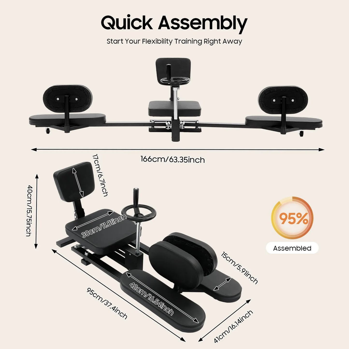 Stretching Trainer Home Fitness Equipment Horizontal Cross Split Machine Adjustable Large PU Seat for Leg Muscle Training Tool