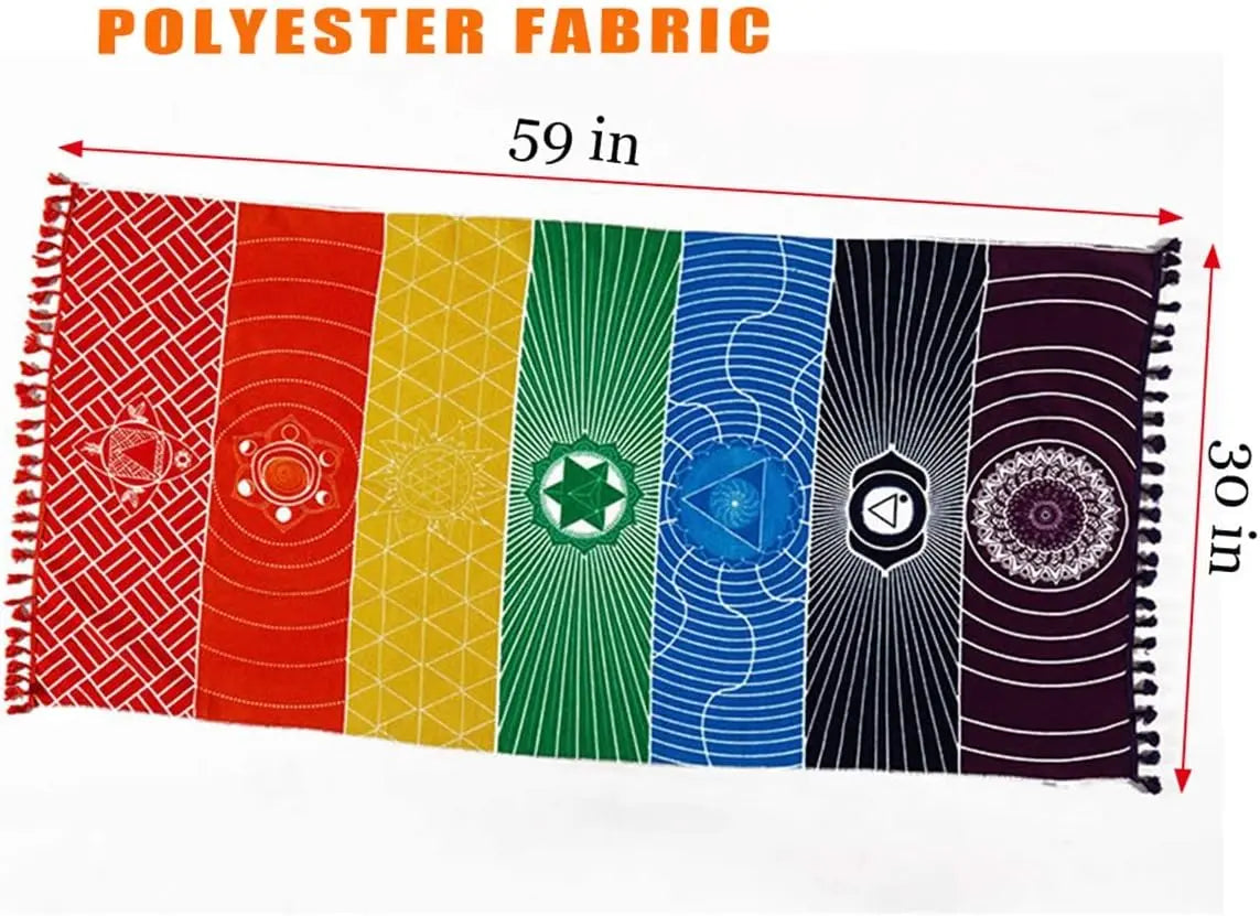 Chakra Meditation Mat Yoga Rug Beach Blanket Sunscreen Shawl Wall Tapestry Decor 59in Polyester