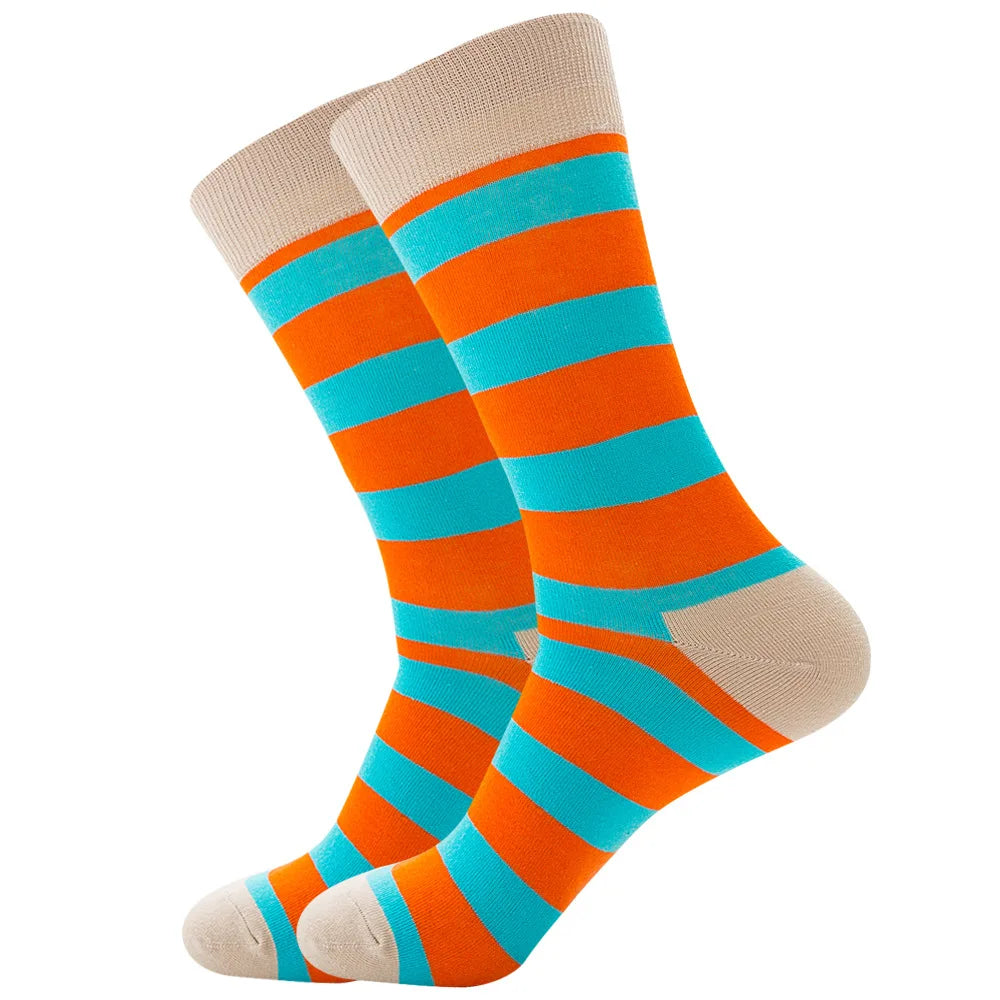Men's Happy socks Colorful striped women's socks High quality checkered diamond geometry Harajuku combed cotton socks gift socks