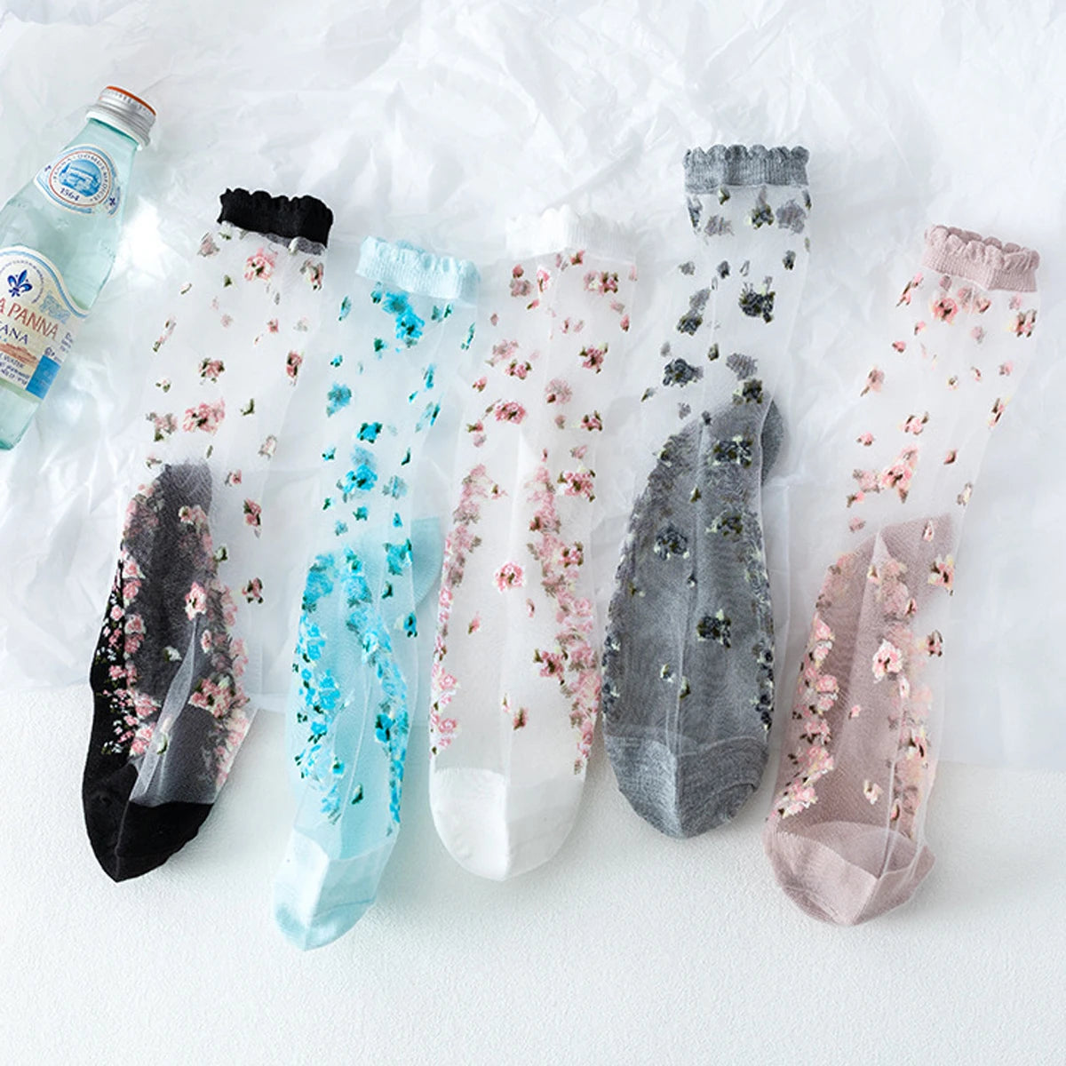 5 Pairs Women's Lace Socks Summer Fashion Sexy Transparent Thin Socks Women Non-slip Ultra-thin Socks Female Ankle Sock