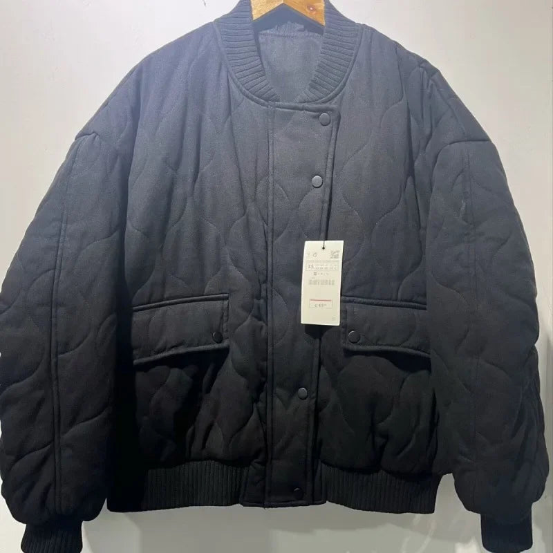 Autumn/Winter ZR Stock Cotton-Padded Loose-Fit Bomber Jacket Women's Cross-Border Best-Seller Crew Neck Casual Clothing