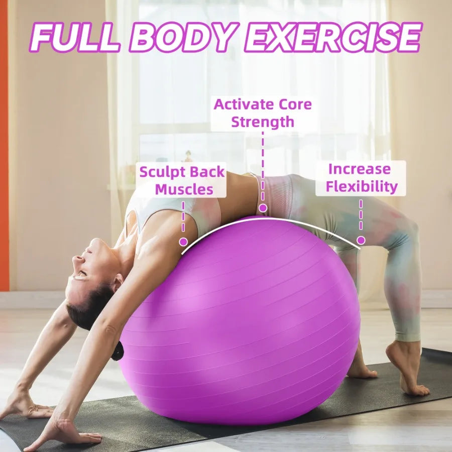 85cm AntiBurst Yoga Ball with Textured Stripes Exercise Stability Ball for Fitness Pregnancy and Physical Therapy