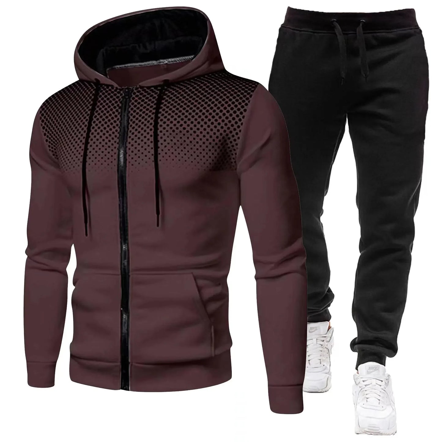 Fashion Print Tracksuit for Men Zipper Hooded Sweatshirt and Sweatpants Two Pieces Suits Male Casual Fitness Jogging Sports Sets