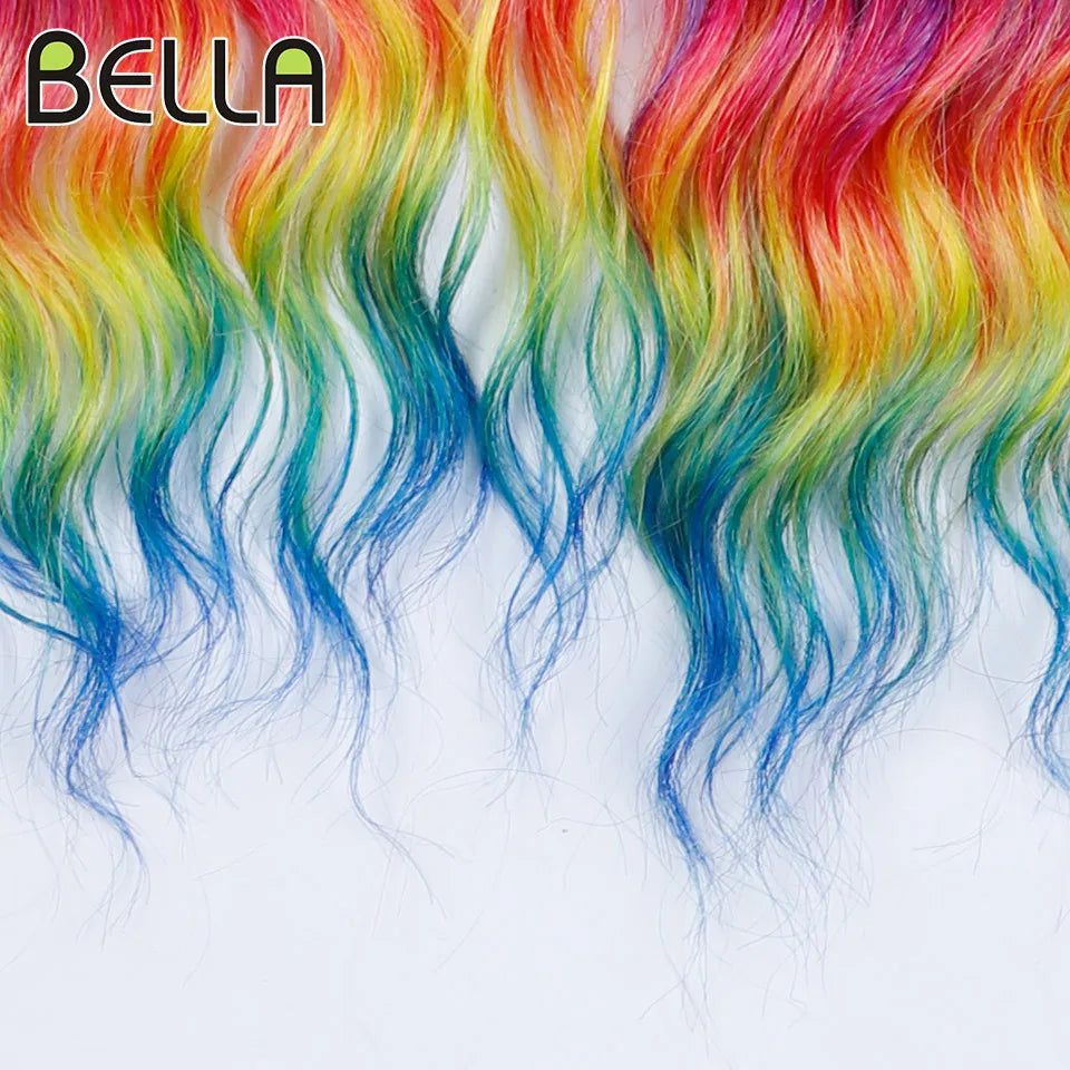 FASHION IDOL 24" 3pcs Deep Wave Curl Hair Synthetic Water Wave Braiding Hair Extensions Ombre Rainbow color Twist Crochet Hair