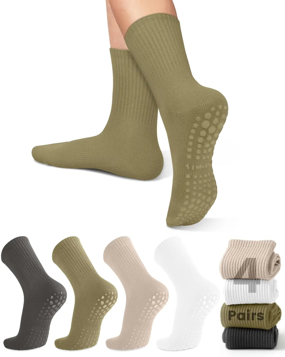 4-6 pairs of women's yoga socks, solid color midsole anti slip grip yoga Pilates ballet socks