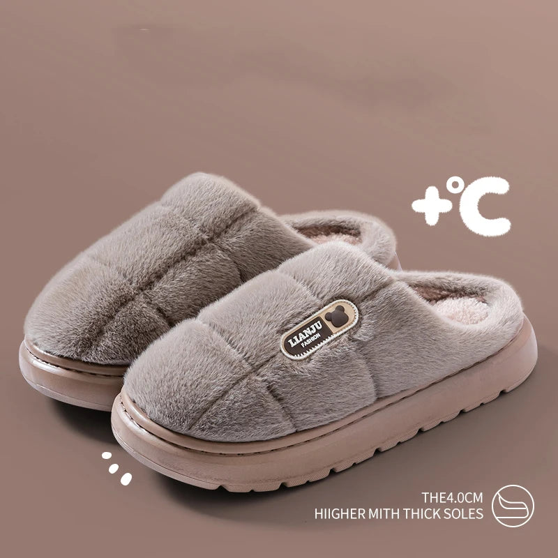Big Size 50 51 Winter Slippers Women Men Thick Sole Indoor Home Warm Couples Shoes Non-Slip Flat Platform Women's Cotton Slipper