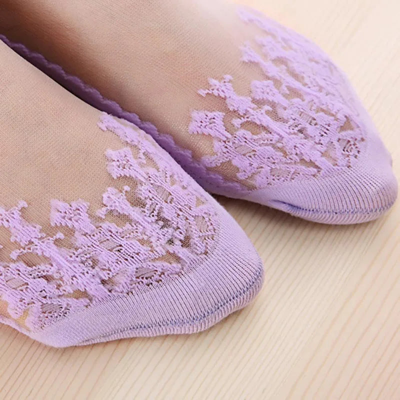 1 Pair Spring Summer Ladies Ultrathin Lace Embroidery Silk Transparent Glass Crytal Stretch Women Soft Elastic Breathable Socks