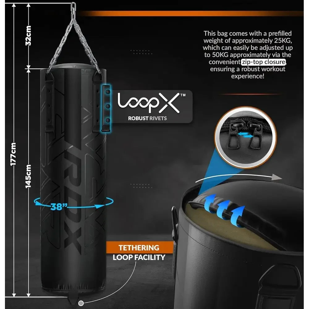 55lbs Filled Punching Bag, 110lbs Capacity, 4-Piece Boxing Set with Wall Bracket, Gloves, and Chain for Home Gym Training