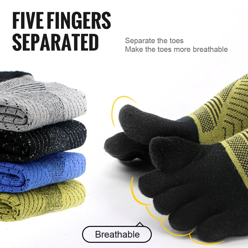 Merino Wool Hiking Socks Thermal Warm Moisture Absorption Toe Socks For Ski Climbing Running Breathable Thick Sport Toe Socks