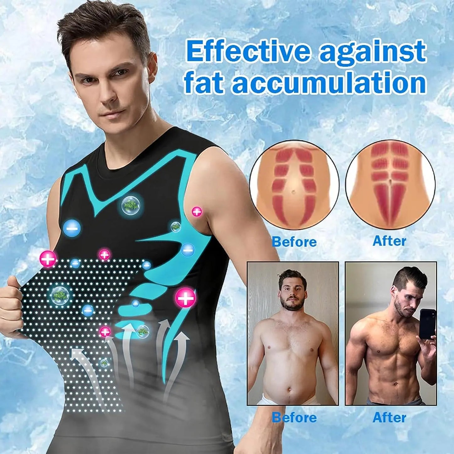 Summer Men Shapewear Ionic Shaping Vest Sleeveless Shirt Tight Compression Shirts Tank Top Body Shaper Breathable Ice Silk Vest
