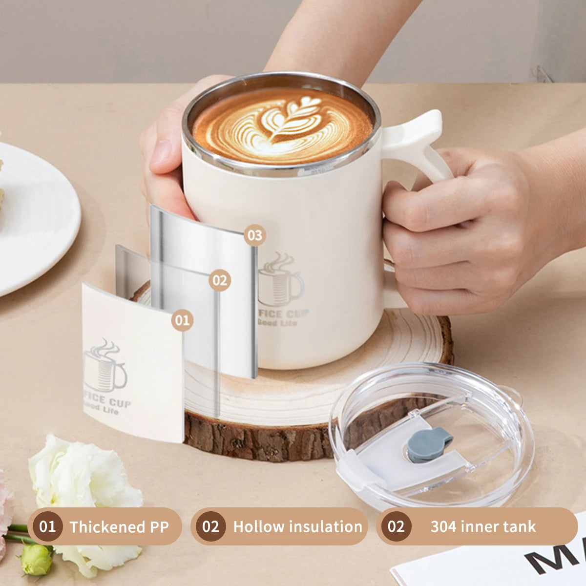 500ml Thermal Milk Coffee Cup With Handle 304 Stainless Steel Double-layer Insulated Mug Leak-proof Drinking Cup Drinkware