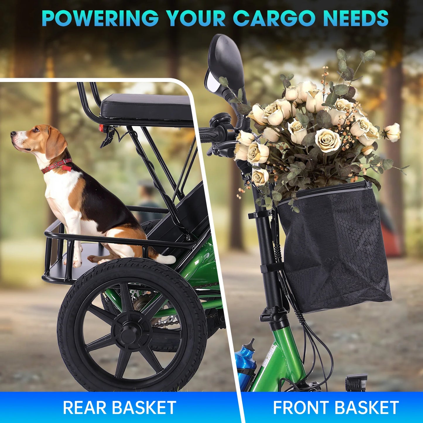 Electric Tricycle for Adults Foldable, 350W Electric Trike, Folding Trike Ebike, 3 Wheel Bikes for Adults 480Wh Removable Batter