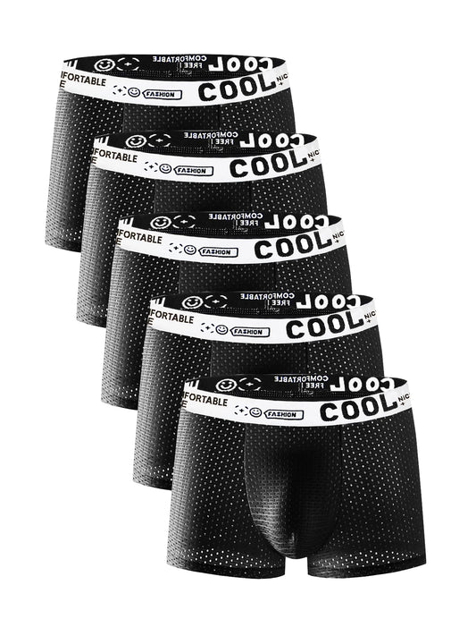 5 PCS men's underwear Cut hole air cooler Black ice silk fabrics quick-drying sexy underwear combination Men's boxer briefs