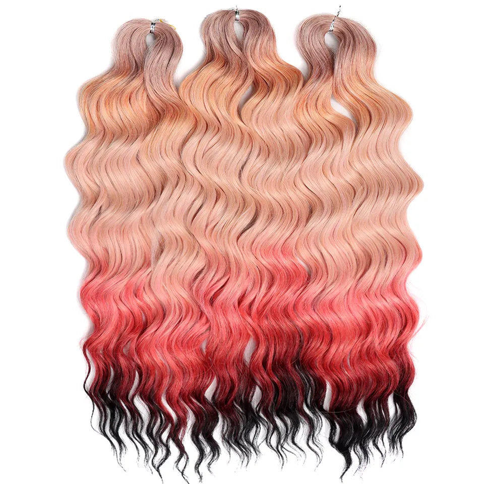 FASHION IDOL 24" 3pcs Deep Wave Curl Hair Synthetic Water Wave Braiding Hair Extensions Ombre Rainbow color Twist Crochet Hair
