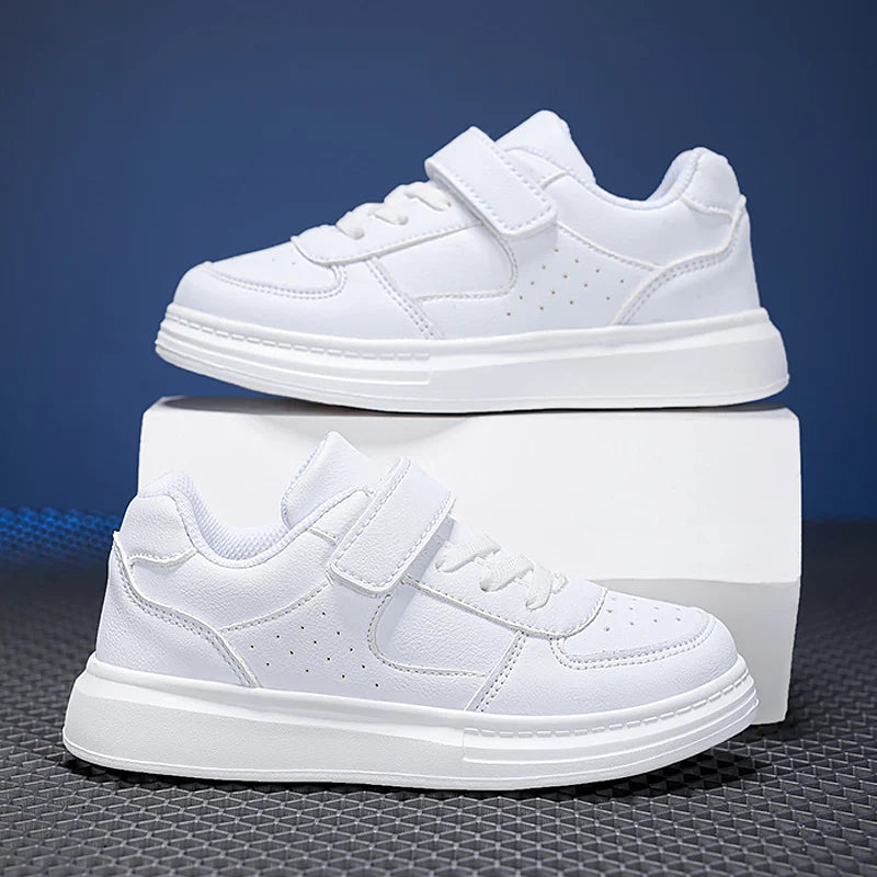 Breathable Sneakers Kids Boys Girls Sports Running Casual Shoe Leather Non-slip Soft Soled Children White Tennis Outdoor Shoes