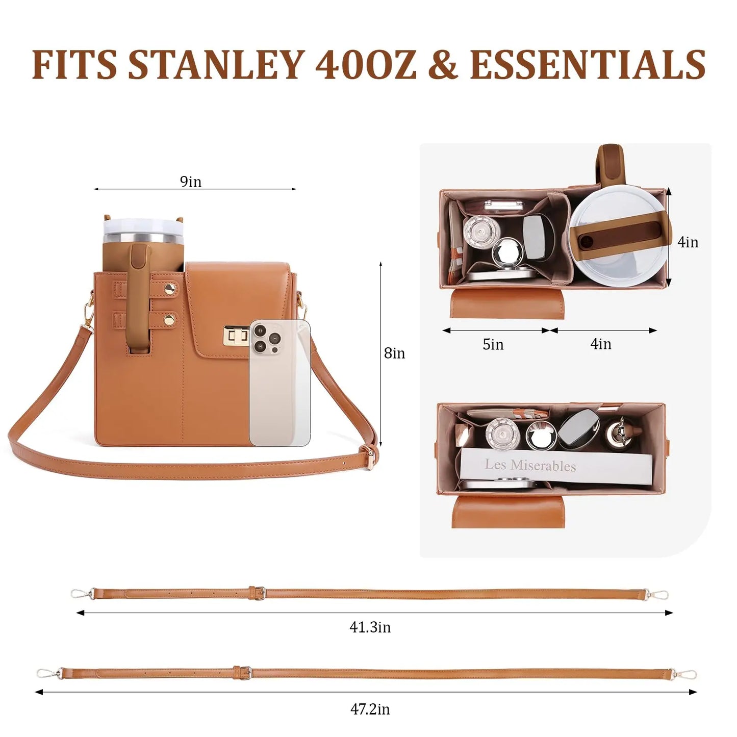 Purse Cup Holder Bag with Strap- Outdoor Portable Crossbody Water Bottle Storage Bag for Stanley Cup Tumbler 40 oz