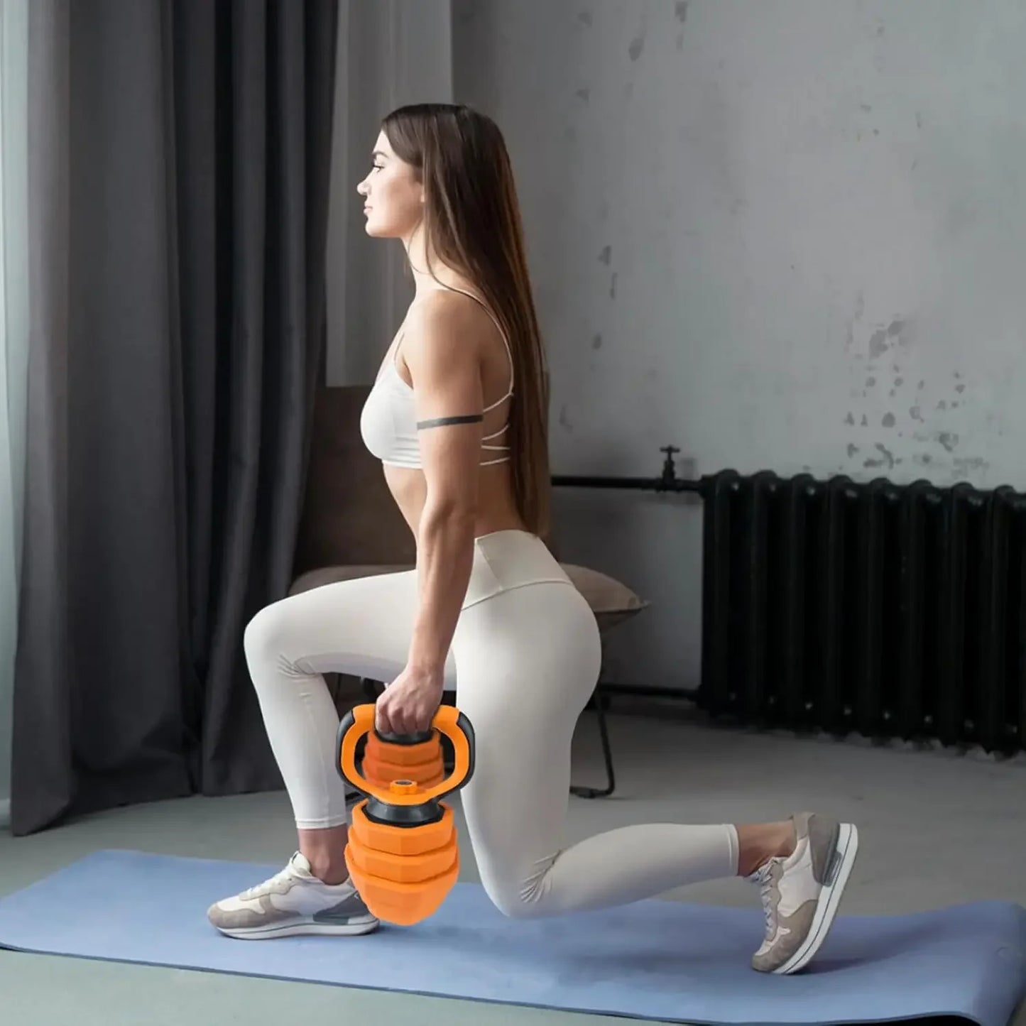 Garvee Combines Dumbbells Kettlebell Barbell Push-Up Stands, 4-in-1 Adjustable Dumbbell Set, 44 LBS Multifunctional Home Gym Weights Full Body Strength Training Equipment Orange
