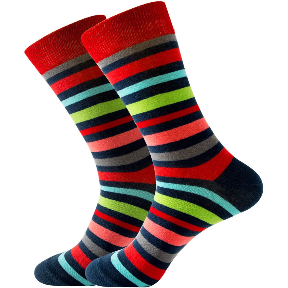 Men's Happy socks Colorful striped women's socks High quality checkered diamond geometry Harajuku combed cotton socks gift socks